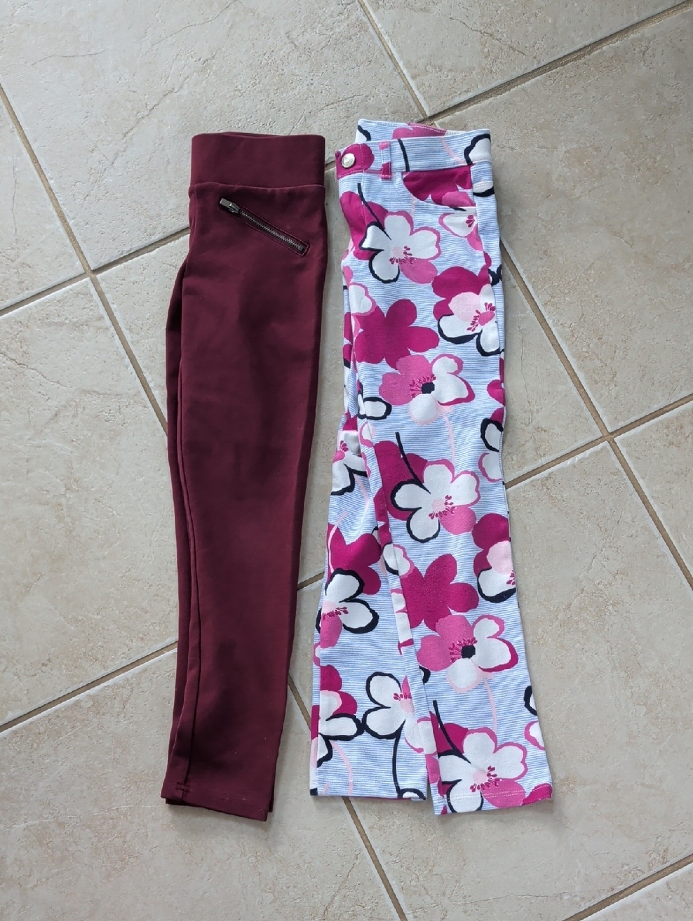 Gymboree Girl Size 8 Pink Floral Print Kids Bottoms Old Navy Maroon Pant- 2-Pack